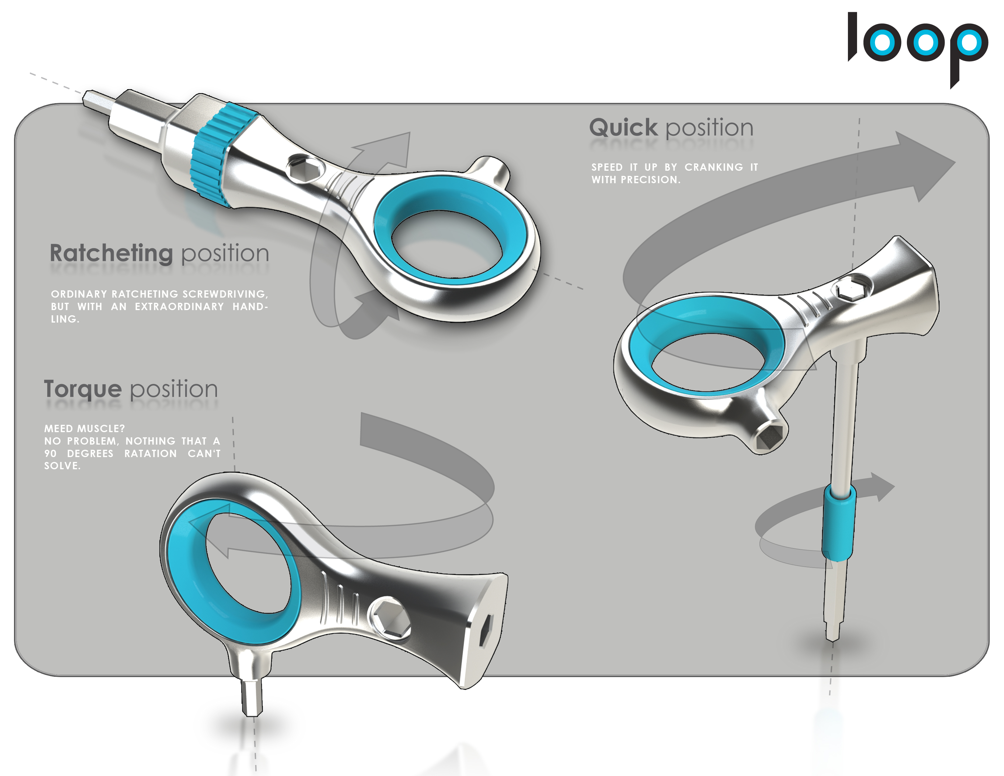 Product feasibility studies are a crucial step. This image shows a ratchet design we tested in 3 different positions.